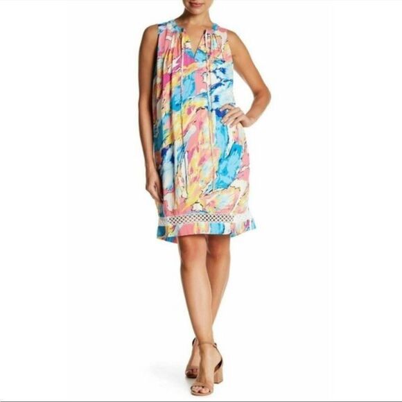 Charles Henry Sleeveless Watercolor Shift Dress sundress - Picture 1 of 9